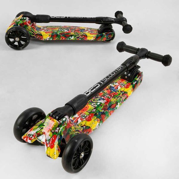 Самокат триколісний Best Scooter 59-208 MAXI (6) складане алюмінієве кермо, 3 колеса PU зі світлом, переднє 130х35 мм, заднє 80х45 мм, в коробці 105425 фото