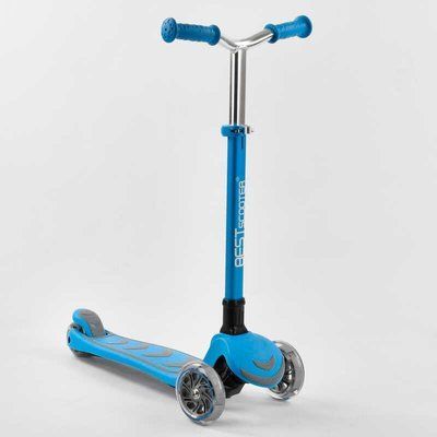 Самокат триколісний Y-00180 (4) Best Scooter, БЛАКИТНИЙ, складне алюмінієве кермо, 4 колеса PU зі світлом, d = 12 см 102319 фото