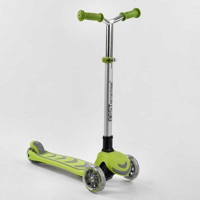 Самокат триколісний Y-00436 (4) Best Scooter, САЛАТОВИЙ, складне алюмінієве кермо, 4 колеса PU зі світлом, d = 12 см 102320 фото