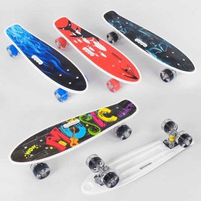 Скейт Пенні борд C 70822 (8) Best Board, ВИДАЄТЬСЯ ТІЛЬКИ МІКС ВИДІВ, 4 види, дека з ручкою, підшипники ABEC-7, колеса світяться PU d = 6см 79924 фото