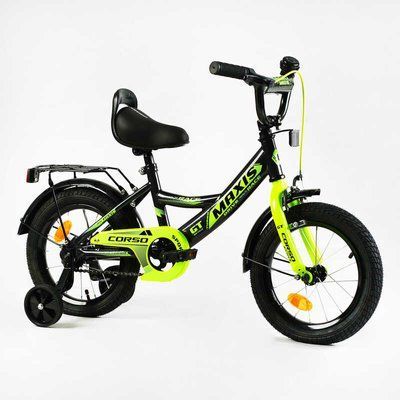 Велосипед 14" дюймів 2-х колісний "CORSO" MAXIS CL-14105 (1) ручне гальмо, дзвіночок, сидіння з ручкою, додаткові колеса, ЗІБРАНИЙ НА 75, в коробці 143338 фото