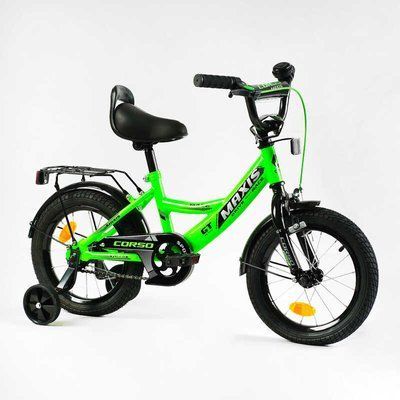 Велосипед 14" дюймів 2-х колісний "CORSO" MAXIS CL-14551 (1) ручне гальмо, дзвіночок, сидіння з ручкою, додаткові колеса, ЗІБРАНИЙ НА 75, в коробці 143348 фото
