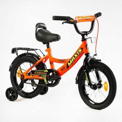 Велосипед 14" дюймів 2-х колісний "CORSO" MAXIS CL-14703 (1) ручне гальмо, дзвіночок, сидіння з ручкою, додаткові колеса, ЗІБРАНИЙ НА 75, в коробці 143358 фото