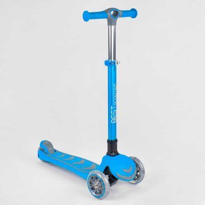 Самокат триколісний 38603 (4) Best Scooter, БЛАКИТНИЙ, складне алюмінієве кермо, 4 колеса PU зі світлом, d = 12 см 89687 фото