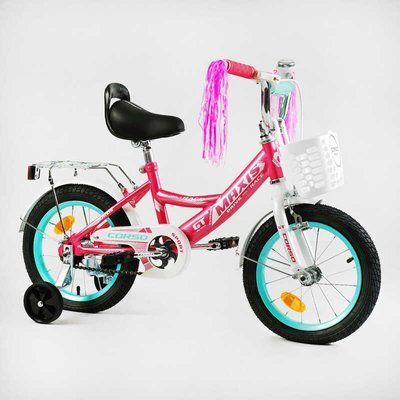 Велосипед 14" дюймів 2-х колісний "CORSO" MAXIS CL-14709 (1) кошик, ручне гальмо, дзвіночок, сидіння з ручкою, дод. колеса, ЗІБРАНИЙ НА 75, в коробці 143339 фото