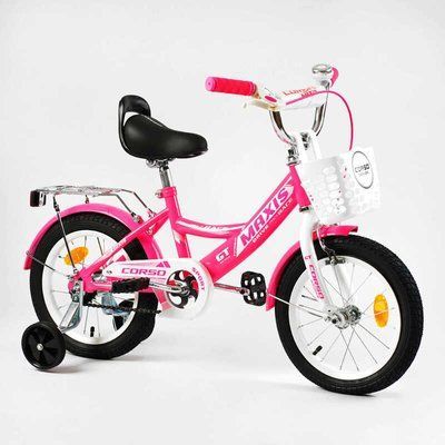 Велосипед 14" дюймів 2-х колісний "CORSO" MAXIS CL - 14847 (1) ручне гальмо, дзвіночок, сидіння з ручкою, додаткові колеса, ЗІБРАНИЙ НА 75, в коробці 128274 фото