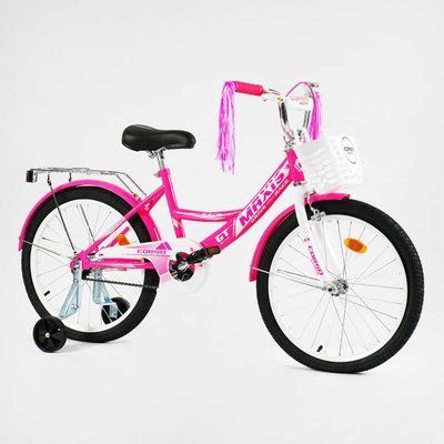 Велосипед 20" дюймів 2-х колісний "CORSO" MAXIS CL-20703 (1) кошик, прикраси, ручне гальмо, дзвіночок, додаткові колеса, ЗІБРАНИЙ НА 75, в коробці 143357 фото