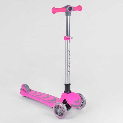 Самокат триколісний 57795 (4) Best Scooter, РОЖЕВИЙ, складне алюмінієве кермо, 4 колеса PU зі світлом, d = 12 см 89685 фото