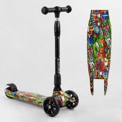Самокат триколісний Best Scooter 46-009 MAXI (6) складне алюмінієве кермо, 3 колеса PU зі світлом, переднє 130х35 мм, заднє 80х45 мм, в коробці 105407 фото